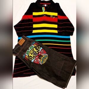 Coogi Embroidered OutFit Shorts Sz 38 Polo Shirt Sz 2XL Baggy Men's